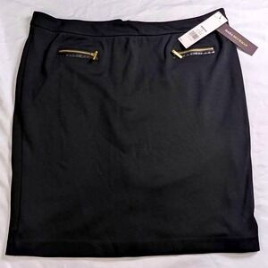Dana Buchman Pencil Skirt ~ Size 14 ~ Black ~ Gold Zipper Accent ~ Stretch ~ NEW